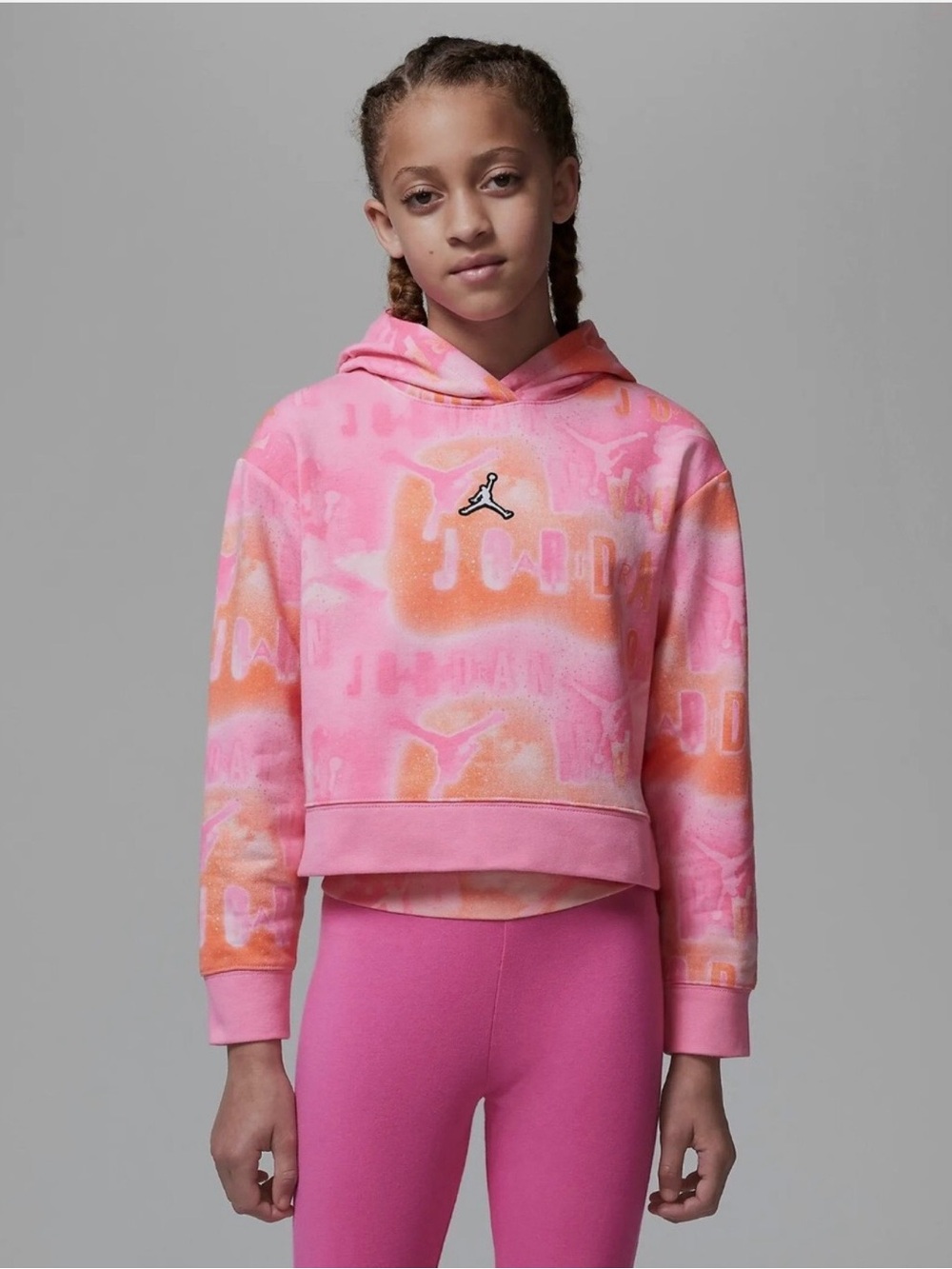 Jordan Girls Essentials Printed Boxy Pullover Hoodie In Pink Size Medium